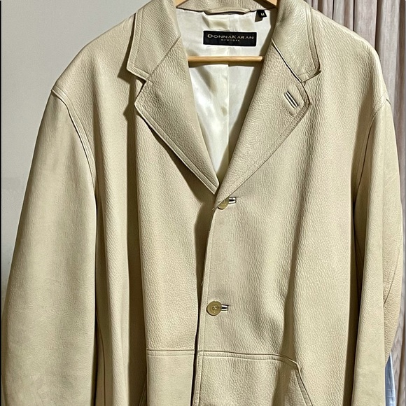 DONNA KAREN 3/4  BEIGE LEATHER JACKET MENS SIZE M - Picture 1 of 6